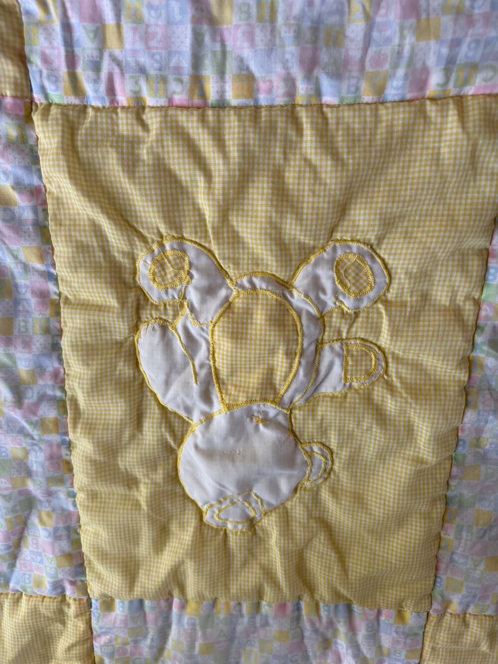 Vintage yellow and white baby bear Pooh blanket